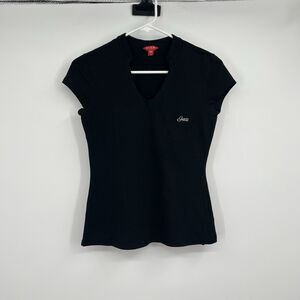Womens Guess Black Marie Polo Pocket Tee Shirt S Y2K Style Embroidered Logo
